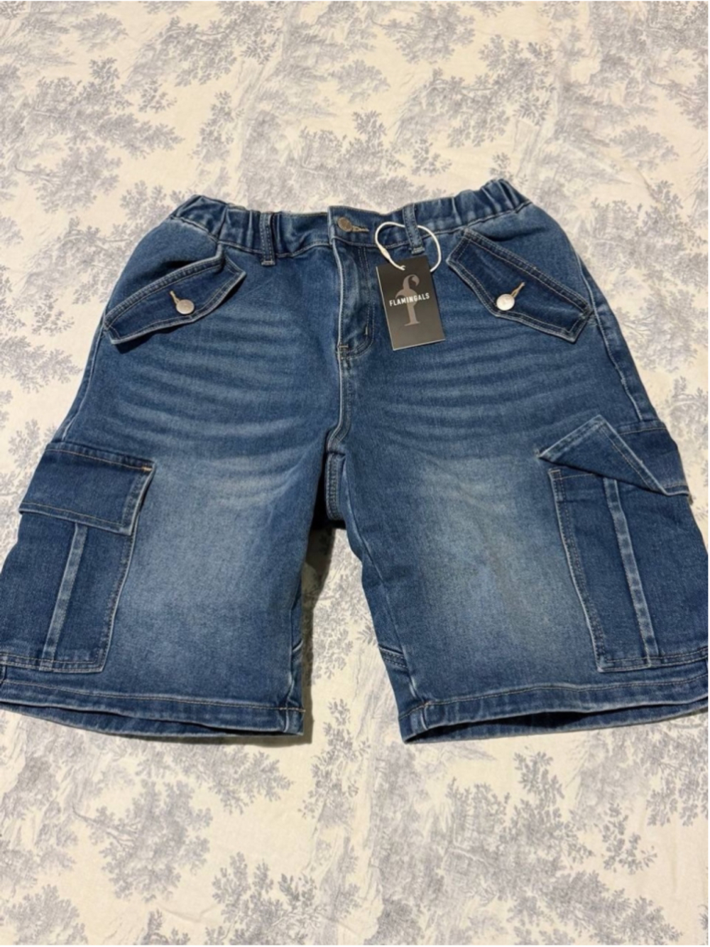 Flamingals High Rise Cargo Bermuda Denim Shorts XL - Picture 3 of 6